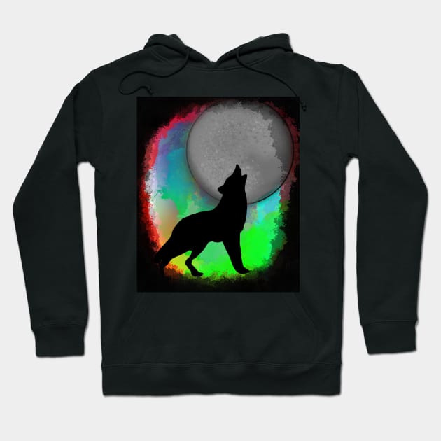 Neon colors wolf howling at the moon Hoodie by Drawn by Nathally 